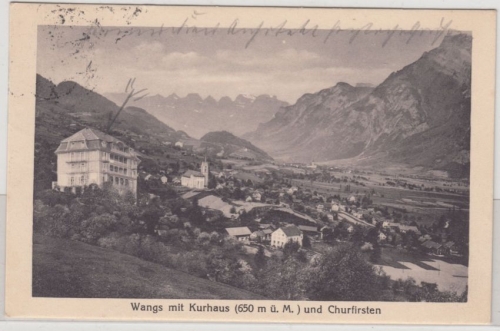 Schweiz - Wangs mit Kurhaus, sw-AK gelaufen 1924