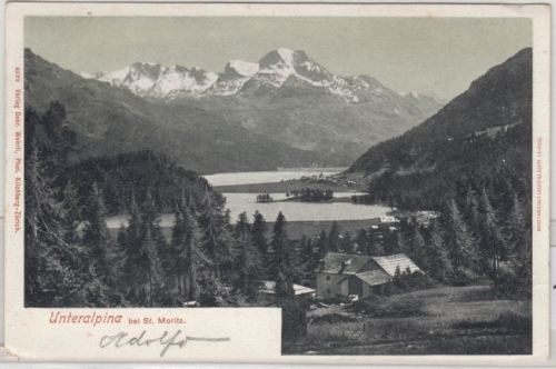 Schweiz - Unteralpina b. St. Moritz, sw-AK gelaufen Pontresina 1906