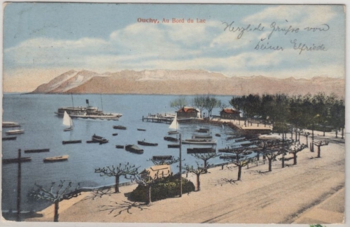 Schweiz - Ouchy (Lausanne), Au Bord du Lac, farb. AK gelaufen 1911