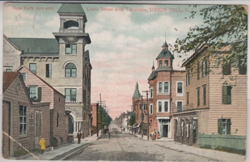 USA - Union Hill (New Jersey) Louis Street w. Turnhalle, farb.AK gelaufen 1911