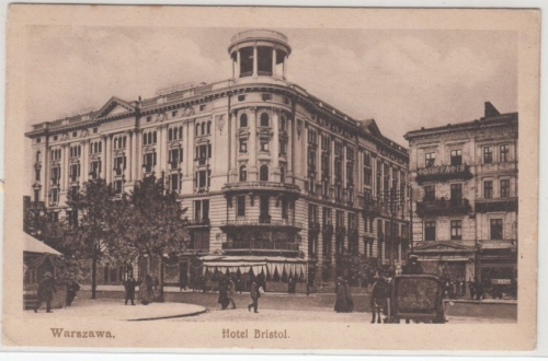 Polen - Warszawa Warschau Hotel Bristol, sw-AK gelaufen/Feldpost 1916