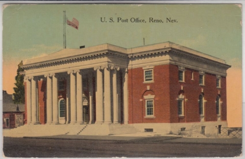 USA - Reno Nevada, Post Office Postamt farb. AK gelaufen 1914