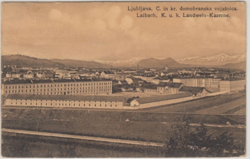 Slowenien - Ljubljana Laibach KuK Landwehr-Kaserne sw-AK gelaufen 1915