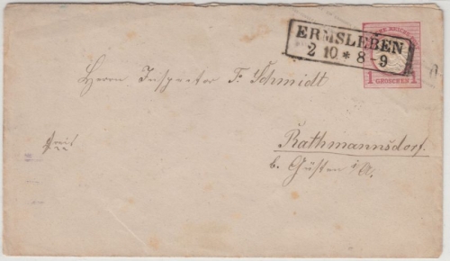 DR - 1 Gr. gr. Brustschild GA-Umschlag, Ra2 Ermsleben - Rathmannsdorf1873