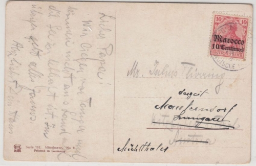 DP Marokko - 10 C. Germania/Überdruck, Karte n. ÖSTERREICH, Tanger - Kitzbühel