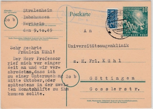 BRD - (20b) Imbshausen ü. Northeim, Landpost-Ra2 a. 10 Pfg. Bundestag Sonder-GA