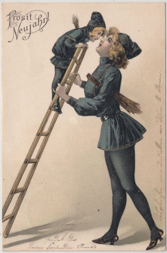 Glückwunsch - Neujahr Kitschdarstellung Kaminkehrer gelaufen München 23 1904