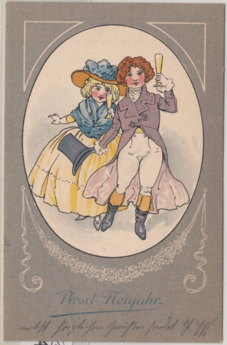 Glückwunsch - Neujahr Biedermeier-Paar gelaufen München 1904
