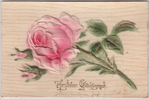 Glückwunsch - Herzlichen Glückwunsch Rose Prägekarte Grafing 1908