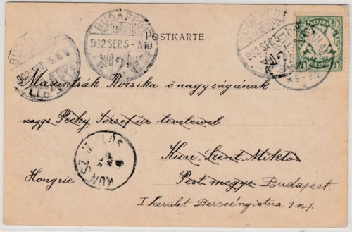 Bayern - 5 Pfg. Wappen, Karte n. UNGARN, Bad Reichenhall - Kun Sz. Miklos 1902