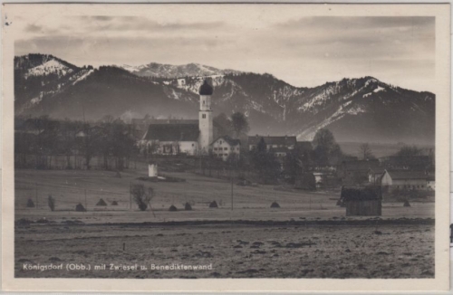 Bayern - Königsdorf Ortsansicht sw-Fotokarte gelaufen ca. 1940 Marke entfernt