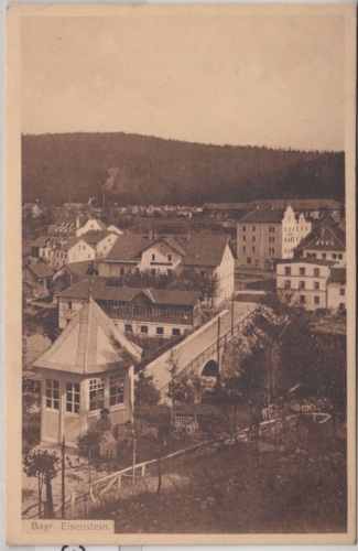 Bayern - Bayer. Eisenstein Ortsansicht m. Brücke, sw-AK gelaufen 1917