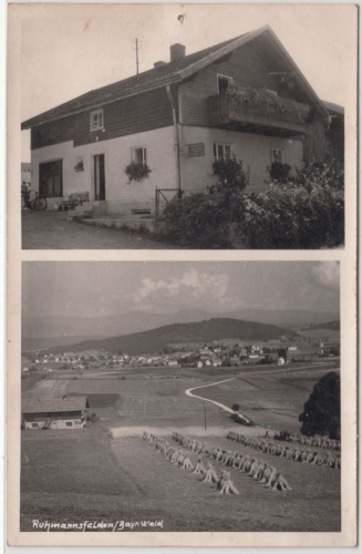 Bayern - Ruhmannsfelden Hausansicht 2-teil. sw-Fotokarte gelaufen 1959