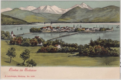 Bayern - Lindau i. Bodensee, Ortsansicht, frab. Künstler-AK ungelaufen ca. 1900