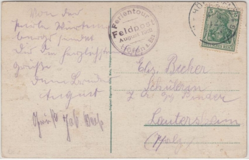 DR - Ferientour Feldpost August 1912 Höfen a. Enz, priv. Stpl. a. Karte n.