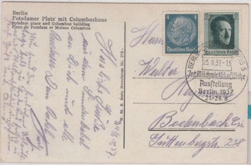 DR - 6 Pfg. AH ex Block u.a., Karte/Sondertarif n. TSCHECHIEN SST Berlin 1937