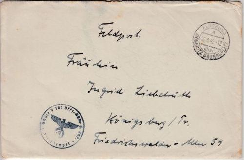 DR - Elsgrund ü. Döberitz Übungsplatz, Poststelle I, Feldpostbrief n. Königsberg