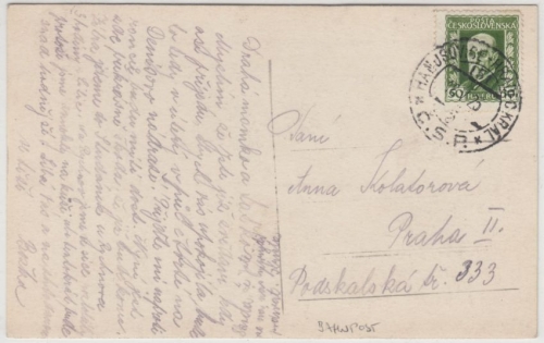 Tschechien - Hanusovice-Hradeckral 151, Bahnpost, karte Litice - Prag 1925