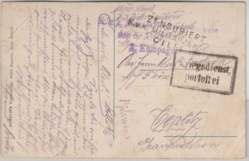Österreich - Zensuriert KuK Militärzensur Cilli, L3 a. Feldpostkarte n. Teplitz