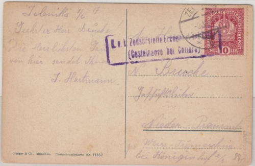 Österreich/Montenegro - Zensur-Ra2 Castelnuovo a. Karte v. Zelenika 1917 n.