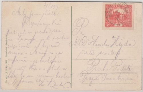 Tschechien - 15 H. Hradschin geschn., Karte K1 Spitzberg n. Prag 1919