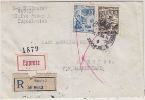 Jugoslawien/Mazedonien - Express-Einschreibebrief Skopje - München 1958