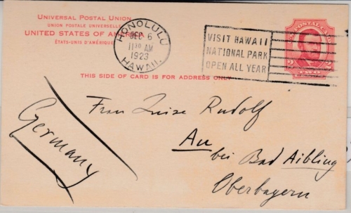 USA/Hawaii - 2 C. Grant GA-Karte Honolulu - Au b. Aibling 1923