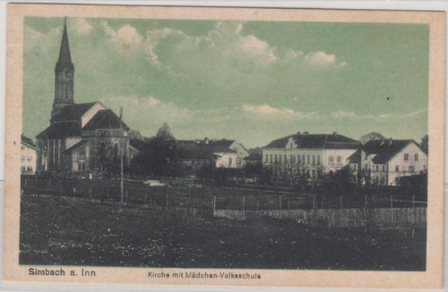 Bayern - Simbach a. Inn, Mädchen-Volksschule, sw-AK gelaufen 1920