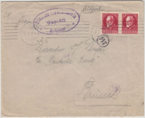 Bayern - 2x10 Pfg. Ludwig, Feldpostbrief ins bes. BELGIEN München - Brüssel 1916