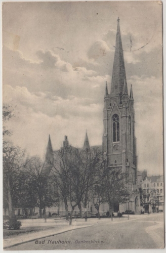 Hessen - Bad Nauheim Dankeskirche sw-AK gelaufen 1910