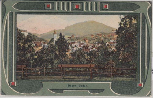Baden-Württemberg - Baden-Baden farb. Jugendstil-Passepartoutkarte ca. 1910