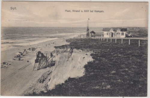 Schleswig-Holstein - Sylt Meer, Strand u. Kliff bei Kampen, sw-AK gelaufen 1913