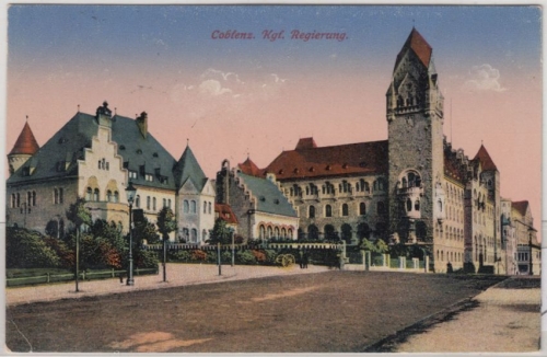 Rheinland-Pfalz - Koblenz Kgl. Regierung, farb. AK gelaufen/Feldpost 1916