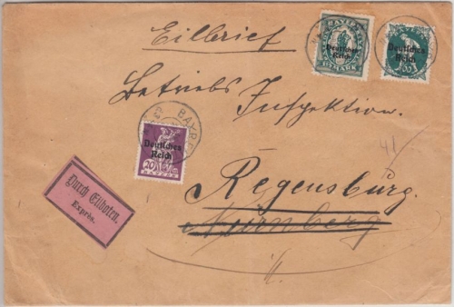 DR-Infla - 1 1/2 M. By-Abschied/DR u.a., Eilbrief (2.Gew.st.) Bayreuth 1921