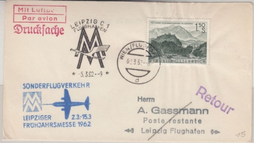 Österreich - DDR/Lufthansa, Leipziger Frühjahrsmesse Lupo-Drucksache Wien 1962