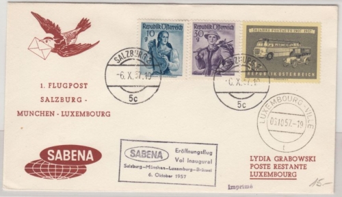 Österreich - Sabena 1st-Flug Salzburg-München-Luxemburg-Brüssel 1957, Ableitung
