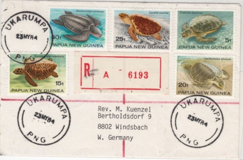 Papua-Neuguinea - Ukarumpa 23.5.84, Einschreibebrief m. prov. R-Zettel