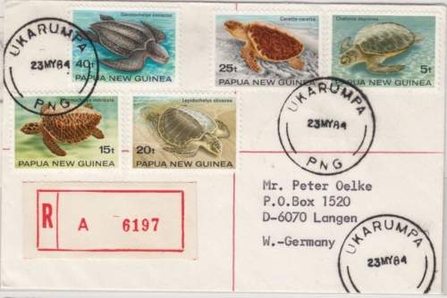 Papua-Neuguinea - Ukarumpa 23.5.84, Schildkröten a. Einschreibebrief m.