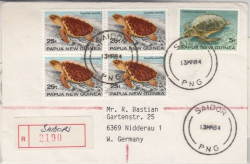 Papua-Neuguinea - Saidor 13.3.84, Schildkröten a. Einschreibebrief m.