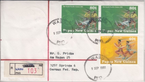 Papua-Neuguinea - Wasu 9.9.91 Einschreibebrief m. prov. R-Zettel