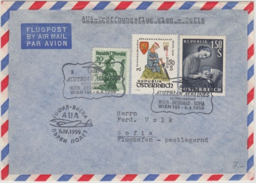 Österreich - AUA Eröffnungsflug Wien - Sofia, Luftpostbrief 1959