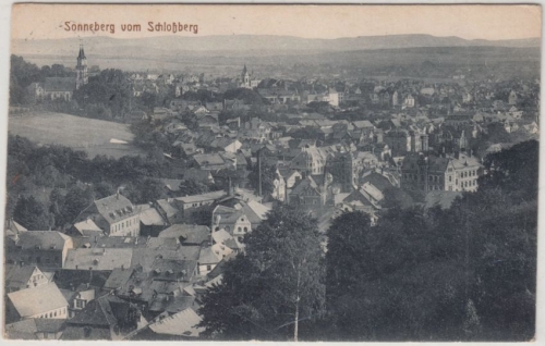 Thüringen - Sonneberg Stadtansicht v. Schlossberg, sw-AK gelaufen/Bahnpost 1916