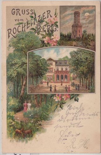 Sachsen - Rochlitz, Gruss vom Rochlitzer Berg farb. Mehrbild-Litho gelaufen 1899