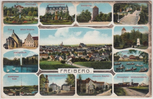 Sachsen - Freiberg, farb. Mehrbild-AK, gelaufen 1913