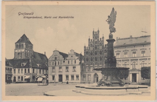 Mecklenburg-Vorpommern - Greifswald, Markt m. Kriegerdenkmal sw-AK gelaufen 1909