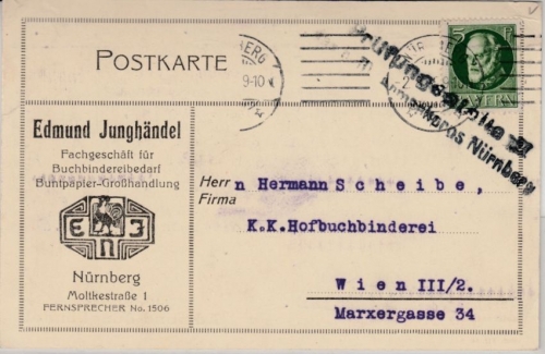 Bayern - 5 Pfg. Ludwig, Karte n. ÖSTERREICH, Zensur-L2 Nürnberg 1915