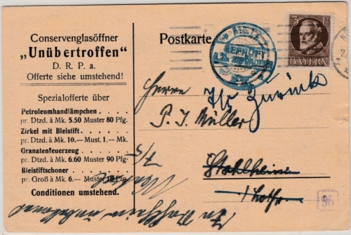 Bayern - 3 Pfg. Ludwig, Drucksache m. Zensur, Nürnberg - Stahlheim 1918