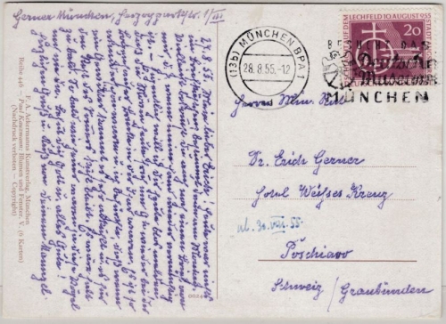 BRD - 20 Pfg. Lechfeld, Karte i.d. SCHWEIZ München - Poschiavo 1955