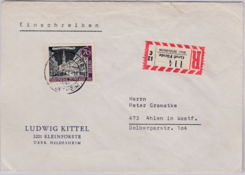 Berlin - Groß Förste ü. Hildesheim, Poststelle I, Einschreibebrief n. Ahlen 1963