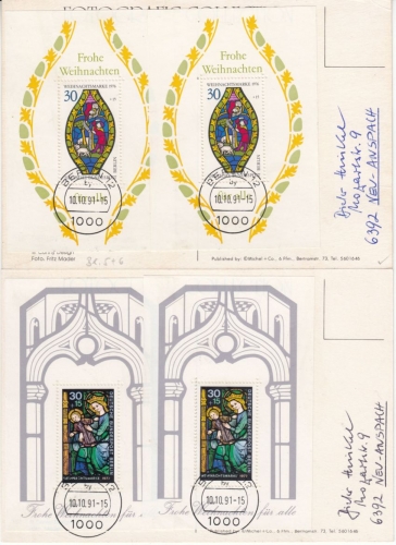 Berlin - Weihnachten 1977+1978, Blockausgabe je 2x a. Karte Berlin - Neu-Anspach
